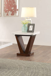 Forbes End Table - - White Marble & Walnut